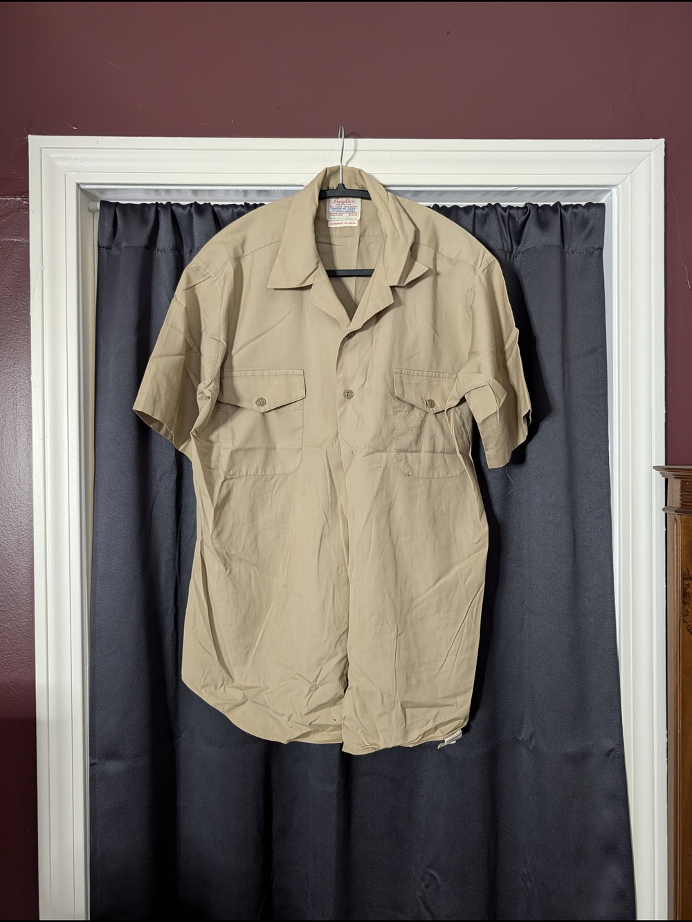 Creighton Vintage MiUSA Military Army Men's Short-Sleeve Camp Collar Button-up